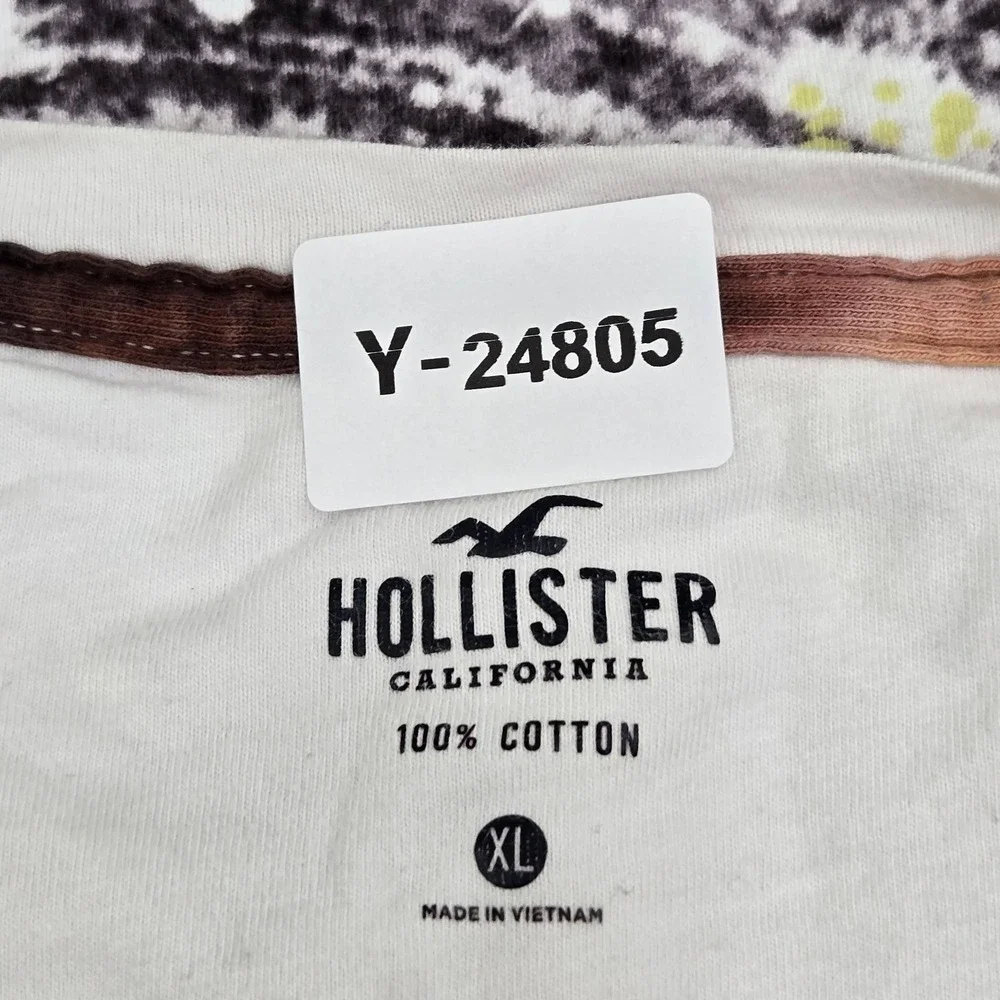 Hollister Women Shirt XL White Graphic Print Abstract Art Long Sleeve Logo‎